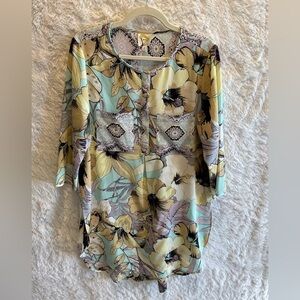 Anthropologie L Fig & Flower Tunic Dress Knee Length  Floral Mini Peasant Boho